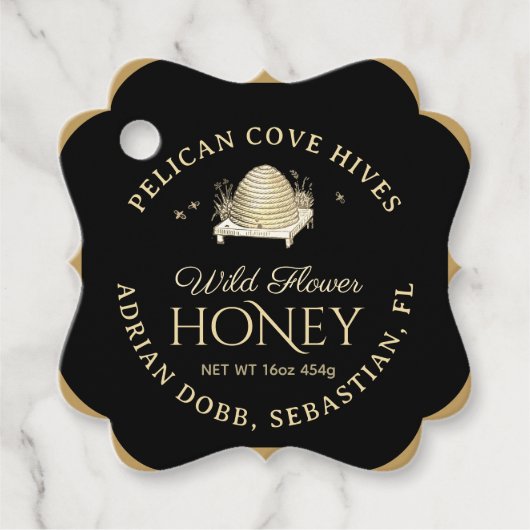 マヌカハニーブラック金ゴールドヴィンテージスクースクエアファンシーー フェイバータグ (正面)