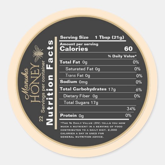 マヌカハニーミニ栄養事実とヴィンテージビー ラウンドシール (正面)