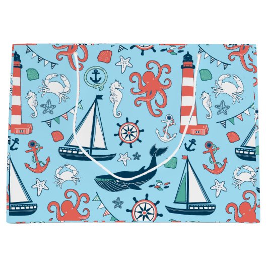 マネカラフルリーライフ&ボ航海のートいかり ラージペーパーバッグ (正面)