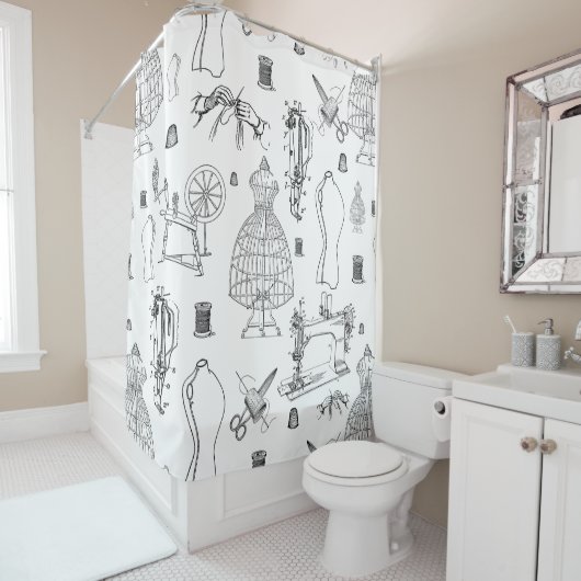 マネキビクトリアンンアンティーク裁縫機 シャワーカーテン (インサイチュ)