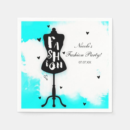 マネキンスタンドファッションアクア&ホワイトハート スタンダードカクテルナプキン (正面)