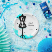 マネキンスタンドファッションアクア&ホワイトハート ペーパープレート (パーティー)