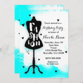 マネキンスタンドファッションアクア&ホワイトハート 招待状 (正面/裏面)