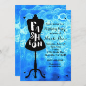 マネキンスタンドヴィンテージレトロブルーファッションパーティー 招待状 (正面/裏面)