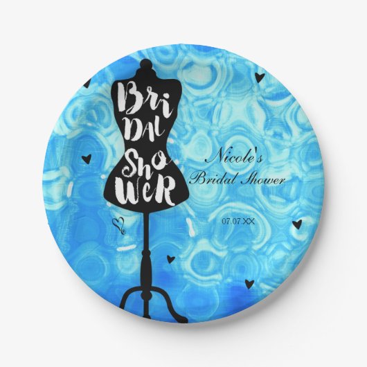 マネキンスタンドヴィンテージレトロブルーブライダルシャワー ペーパープレート (正面)