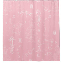 マネキンビクトリアンアンティーク裁縫マシンピンク シャワーカーテン