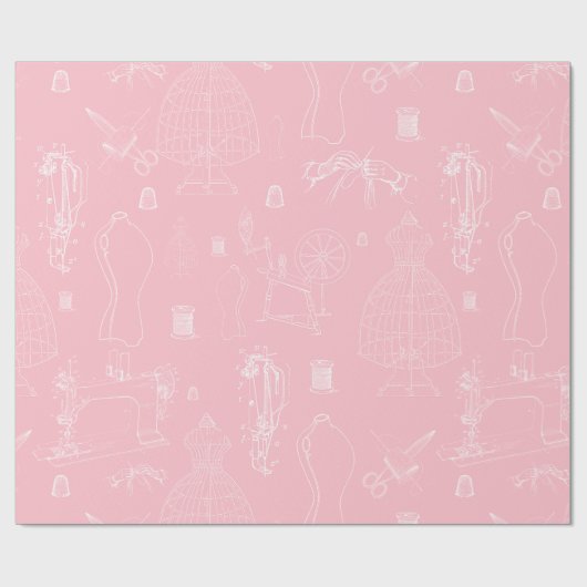 マネキンビクトリアンアンティーク裁縫マシンピンク ラッピングペーパー (フラット)