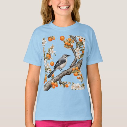 マネシツグミとフロリダのオレンジの花 Tシャツ (正面)