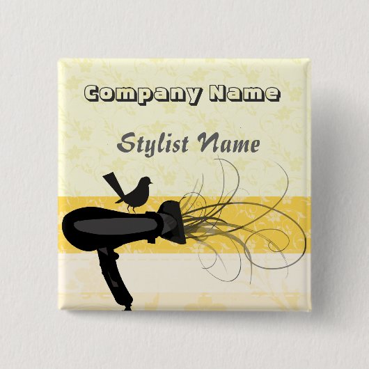 マネシツグミの美容師の名札 缶バッジ (正面)