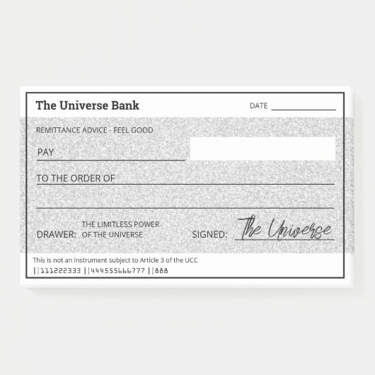 マネーエクスプレッションシルバーグリッター空白のチェック ポストイット (正面)