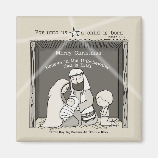 マネージャーでクリスマスをお祝いする少年 マグネット (正面)