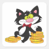 マネーステッカー付き猫 スクエアシール (正面)