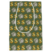 マネーハウスと金ゴールドドルシンボルや象徴 ミディアムペーパーバッグ (正面)