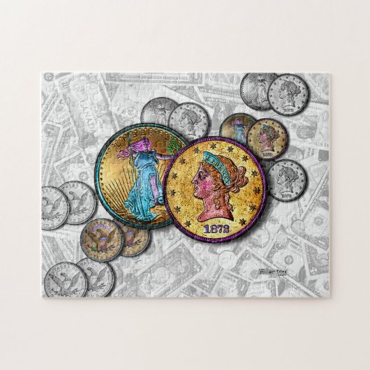 マネービッグコイン金ゴールドドルパズル ジグソーパズル (横)