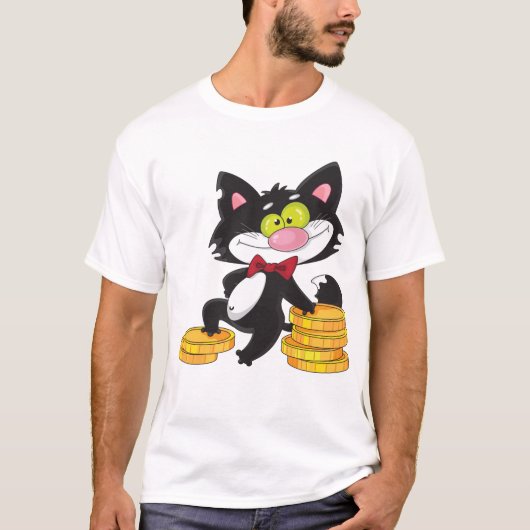 マネーメンズTシャツ付き猫 Tシャツ (正面)