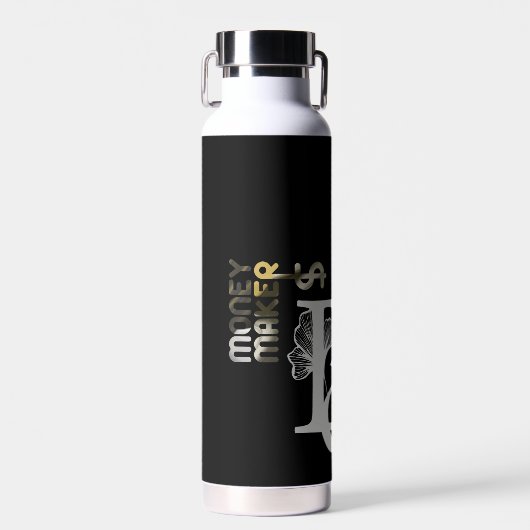 マネーメーカーウォーターボトルトレンド抽象芸術ブラック金ゴールド ウォーターボトル (正面)