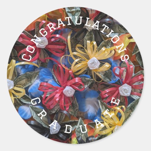 マネーレイデザインおめでとう卒業証書 ラウンドシール (正面)
