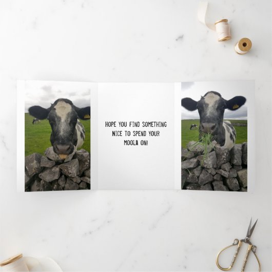 マネー誕生日カード – お金を折のまわりにりたたむ 三つ折り案内状 (内部)