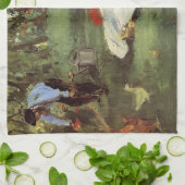 マネ印象派フランスのファミリーガーデン絵画ズ キッチンタオル (折り畳み)