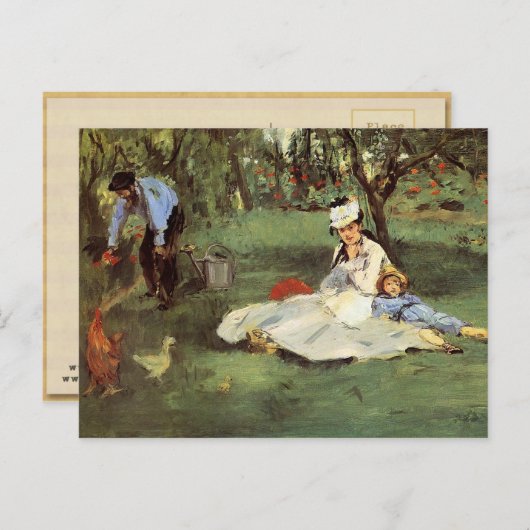 マネ印象派フランスのファミリーガーデン絵画ズ ポストカード (正面/裏面)