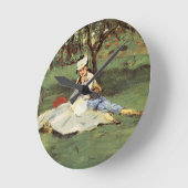 マネ印象派フランスのファミリーガーデン絵画ズ ラウンド壁時計 (傾斜)