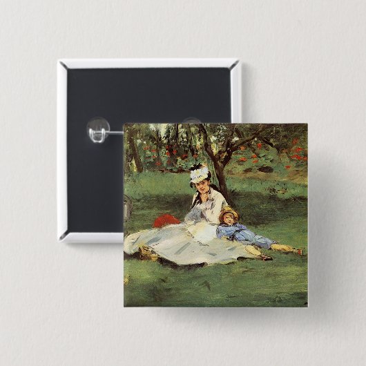 マネ印象派フランスのファミリーガーデン絵画ズ 缶バッジ (正面&裏面)