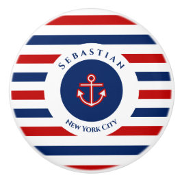 マネ航海のリーネイビーブルーレッドホワイトストライプいかり セラミックノブ