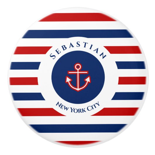 マネ航海のリーネイビーブルーレッドホワイトストライプいかり セラミックノブ (正面)