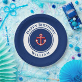 マネ航海のリーネイビーブルーレッドホワイトバースデーパーティー ペーパープレート (パーティー)