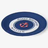 マネ航海のリーネイビーブルーレッドホワイトバースデーパーティー ペーパープレート (アングル)