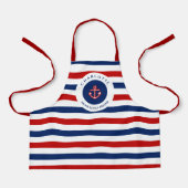 マネ航海のリーネイビーブルーレッド白ストライプ色 エプロン (正面)