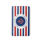 マネ航海のリーネイビーブルーレッド白ストライプ色 バスマット (正面縦)