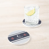 マネ航海のリーネイビーブルー白ストライプ色 コースター (側面)