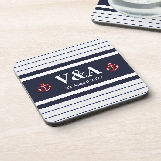 マネ航海のリーネイビーブルー白ストライプ色 コースター (左側)