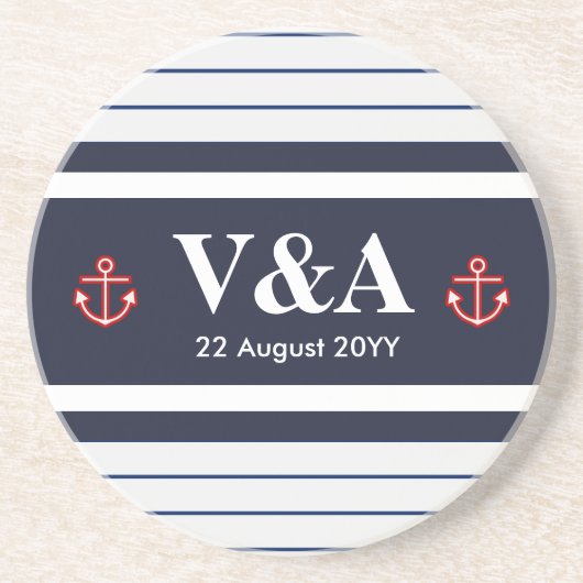 マネ航海のリーネイビーブルー白ストライプ色 コースター (正面)