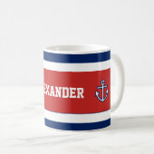 マネ航海のリーネイビーブルー白ストライプ色 コーヒーマグカップ (正面右)