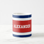 マネ航海のリーネイビーブルー白ストライプ色 コーヒーマグカップ (中央)
