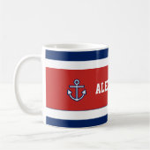 マネ航海のリーネイビーブルー白ストライプ色 コーヒーマグカップ (左)