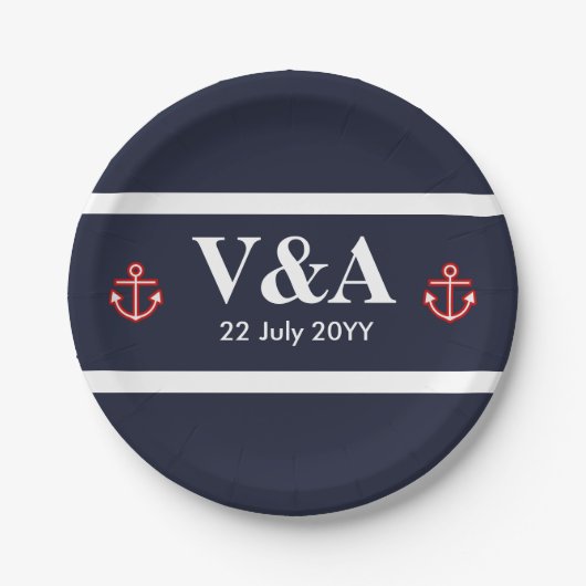 マネ航海のリーネイビーブルー白ストライプ色 ペーパープレート (正面)