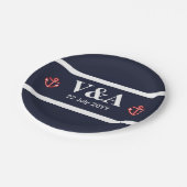 マネ航海のリーネイビーブルー白ストライプ色 ペーパープレート (アングル)