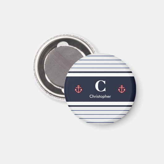 マネ航海のリーネイビーブルー白ストライプ色 マグネット (正面/裏面)