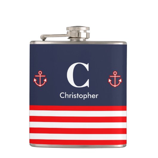 マネ航海のリーネイビー王室のレッド白ストライプ フラスク (正面)