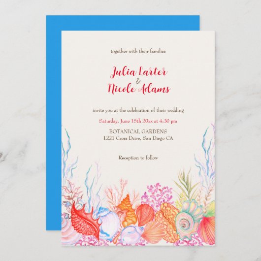 マネ航海のルビーチシーライフウォーターカラー結婚ズ 招待状 (正面/裏面)