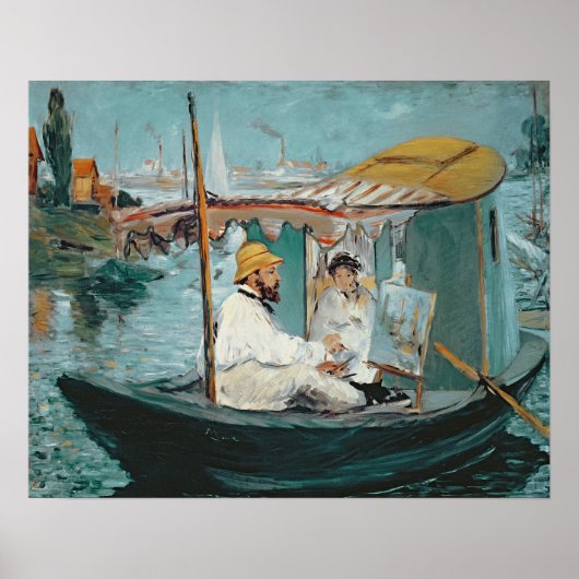 マネ | Monet in his Floating Studio, 1874 ポスター (正面)