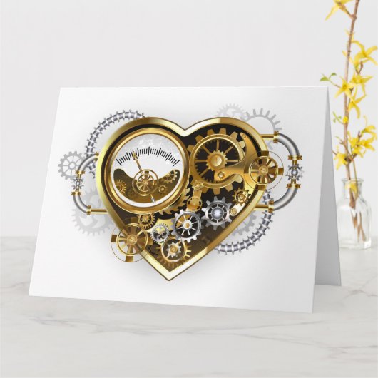 マノメーター付きスチームパンクハート カード (黄色い花)