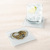 マノメーター付きスチームパンクハート ガラスコースター (アングル)