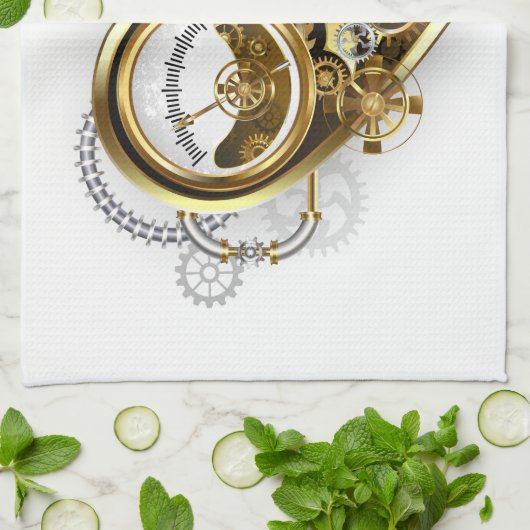 マノメーター付きスチームパンクハート キッチンタオル (折り畳み)