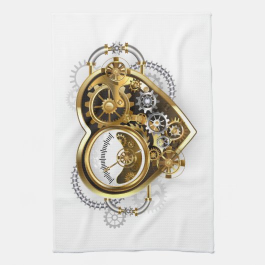 マノメーター付きスチームパンクハート キッチンタオル (縦)