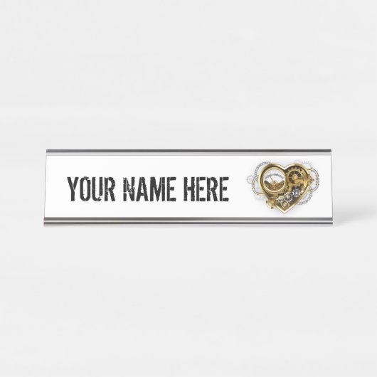 マノメーター付きスチームパンクハート デスクネームプレート (正面)