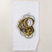 マノメーター付きスチームパンクハート ビーチタオル (正面)